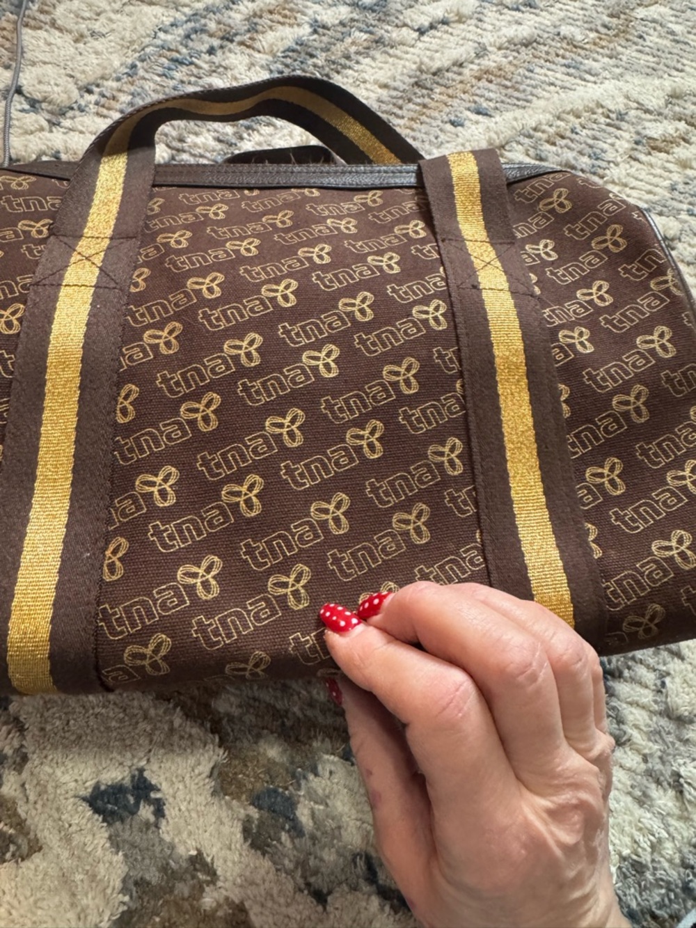 TNA Brown Barrel Tote with Striped Mustard Handles - Picture 6 of 10